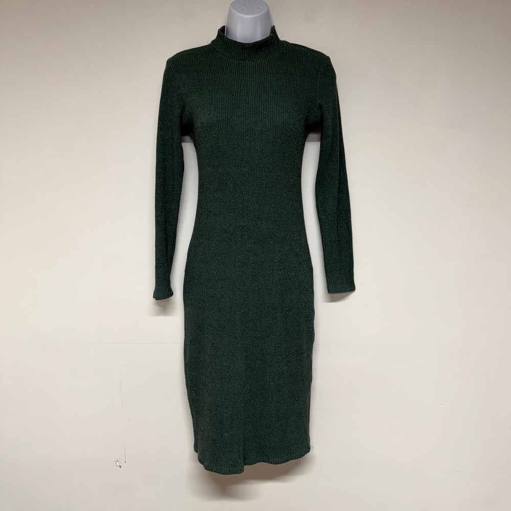 Lulus Womens Sweater Dress Size S Green Ribbed Mock Neck Long Sleeve Bodycon